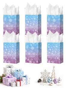 10/5/1pc Winter Snowflake Gift Bags, Blue-Purple Gradient Snowflake Gift Bags With Tissue Paper, Holiday Kraft Paper Handheld Party Favor Bags, Suitable For Christmas, Birthday, Wedding Celebration - Multicolor - View 10