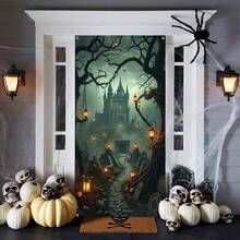 2D Flat Door Banner, 1pc, Halloween Theme, Upcoming Scary Zombie, Door With "Do Not Open" Sign, Spooky Haunted House Entrance Decoration - A - View 4
