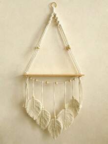 1 pieza/2 piezas Estantería colgante de pared tejida a mano con diseño de hoja, estante flotante de almacenamiento de madera estilo bohemio, adecuado para baño, dormitorio, sala de estar, clips no incluidos - Multicolor - Ver 14