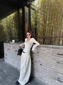Women's Autumn Atmosphere Cashmere Slim Fit Flattering Base Layer Top - Beige - View 7