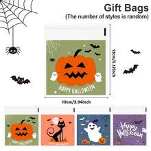 50pcs 4-Style Mixed Halloween Candy Bags, Cute Pumpkin Ghost Black Cat Print Self-Sealing Snack Gift Packaging Bags, Party Favors - Multicolor - View 5
