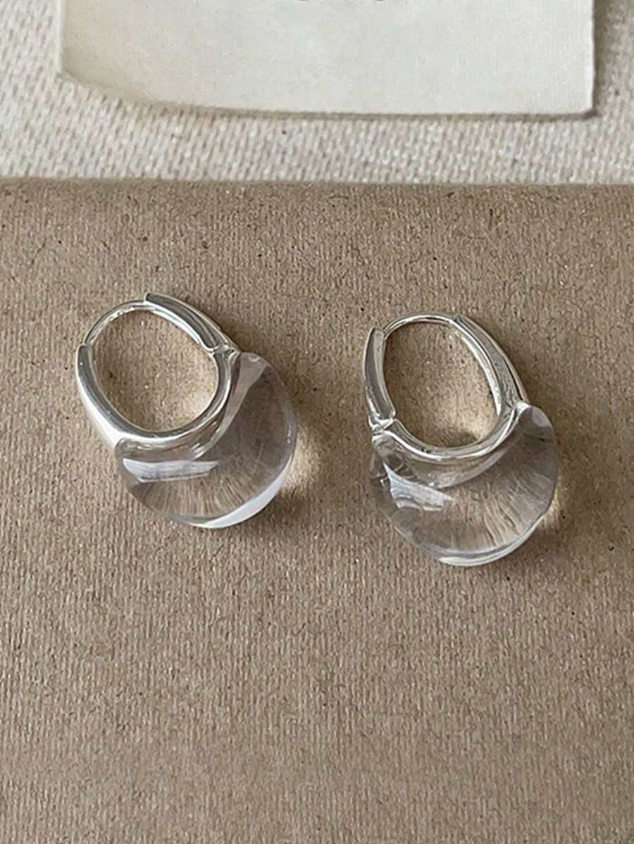 1 Pair Minimalist Fashion Transparent Geometric Decorative Hoop Earrings Suitable For Women's Daily Casual Wear - Silver - View 1