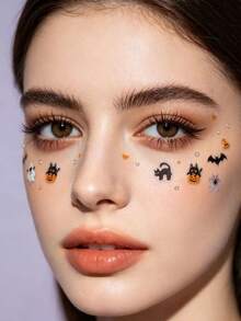 1pc Halloween Theme Face Decoration Sticker, Ghost Black Cat Pumpkin Bat Spider Pattern, Self-Adhesive Eye Tail Cheek Patch, Party Stage Atmosphere Makeup Accessory - Multicolor - View 4