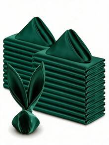 6pcs/12pcs/24pcs Dark Green Square Soft Satin Napkins, Shiny Silk Napkins, Suitable For Hotel, Party, Birthday, Event, Wedding, Christmas Table Decor - Dark Green - View 6
