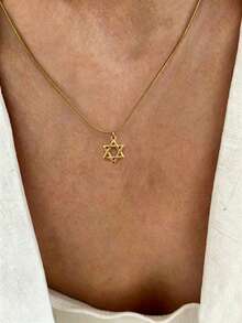 1pc Stainless Steel Waterproof Non-Fading Gold/Silver Hexagram Star Of David Necklace, Collarbone Chain, Suitable For Women's Daily Wear, Christmas Gift - Star Of David Necklace - View 1