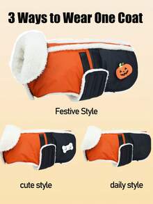 Metglad Winter Dog Jacket With Detachable Hook And Loop Patch, Adjustable Plush Collar Pet Padded Coat, Snow Suit For Daily Wear And Halloween, Indoor And Outdoor Dog Jacket For Small, Medium And Large Dogs - Orange - View 11
