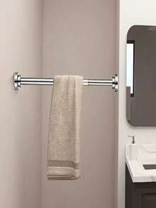 1pc Adjustable Stainless Steel Hanger, Extendable Bathroom Towel Rack, Clothes Rack, Curtain Rod, Wardrobe Hanging Rod, Also Suitable For Retractable Shower Curtain Fixing And Balcony Use. No Drilling Required, Suitable For Curtains, Doors And Various Items In The Bedroom. - A - View 3