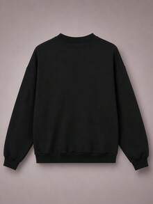Men's 240g Pure Cotton Solid Round Neck Sweatshirt, Casual Long Sleeve Minimalist Everyday Pullover Top - 黑色3 - 查看 3