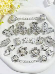 18PCS Gold/Silver Bear Chain Shoe Charms, Fashionable & Versatile, Handmade DIY Craft, Suitable For Sandals, Slippers, Etc., Perfect Gift Choice - Multicolor - View 5