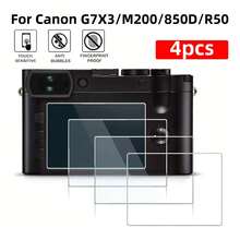 4片装佳能G7X3/M200/850D/R50相机钢化玻璃屏幕保护膜，9H硬度，防刮花，防指纹 - 4pcs透明 - 查看 2