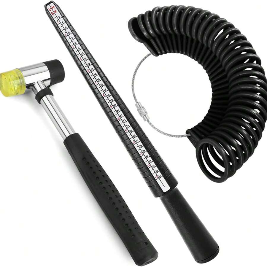 KLONKEE Ring Size Measurement Tool Set, Includes Plastic Ring Sizer, Plastic Finger Measuring Stick, Rubber Mallet, 4-Level Ring Gauge For Jewelry Making, Professional Jewelry Measuring Tools - Multicolor - View 1