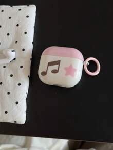Ins Style Pink & White Color Block Music Note & Star Print Compatible With Airpods Earphone Protective Case, Sweet & Cool Girl Style, Anti-Fall & Anti-Scratch, Easy To Install & Remove, Compatible With Apple Pro 2/ Pro/ 4/ 3/ 2, Perfect As Birthday, Christmas, New Year Holiday Gift For Family - Patchwork Music Note Star + Round Buckle - View 10