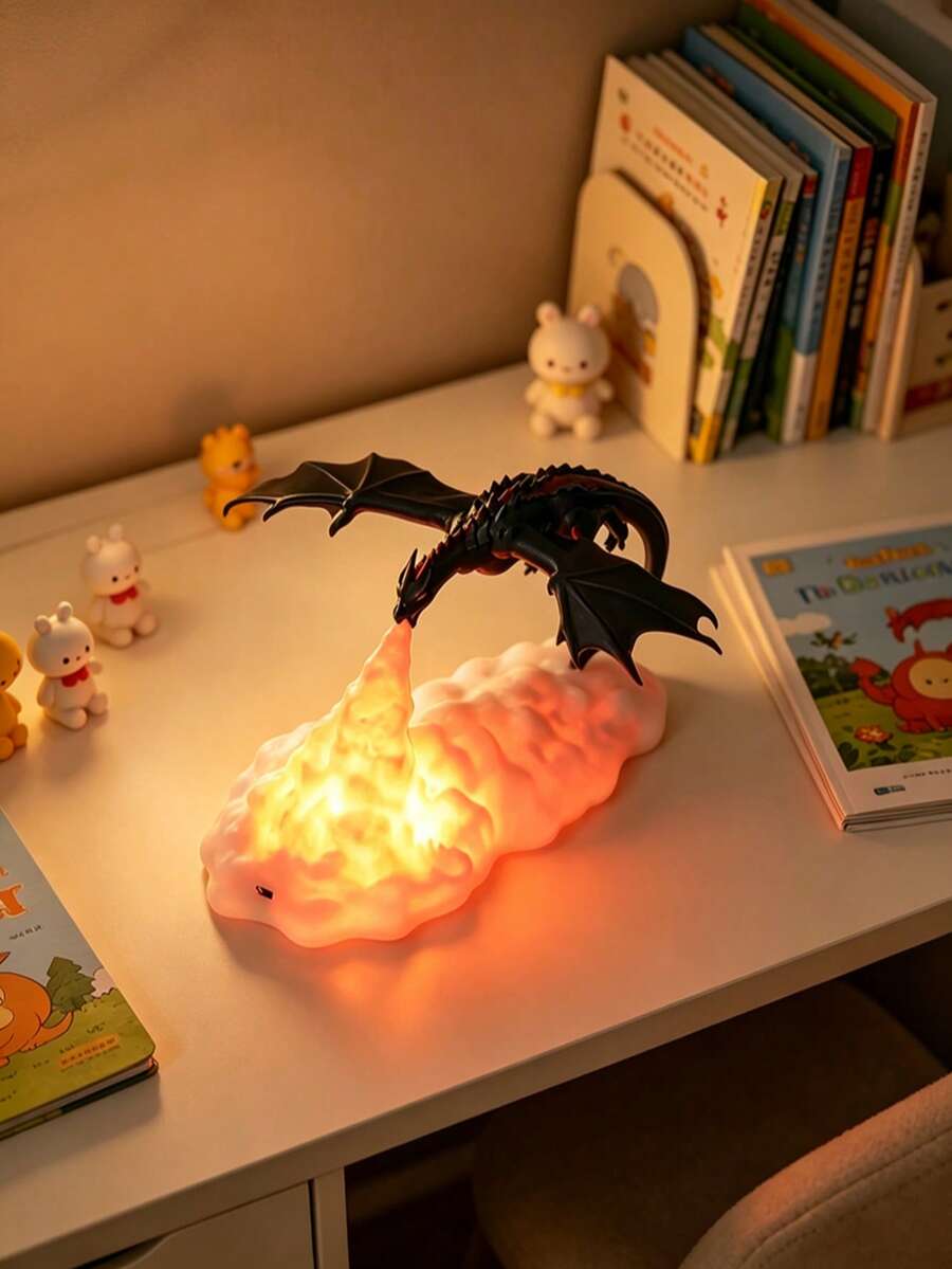 1pc 3D Printed Fire Breathing Dragon Night Light, USB Rechargeable LED Atmosphere Table Lamp, Fantasy Decor Light For Bedroom Desktop, Creative Holiday Birthday Gift - Multicolor - View 1