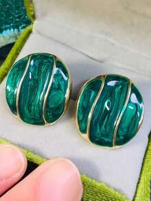1 Pair Daily Wear Stud Earrings For Women, Wedding Engagement Party Jewelry, Valentine's Day Gift - Golden Yellow + Green - View 8