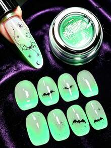 Glowing Nail Powder, Green Shiny Atmospheric Nail Powder, Halloween Salon Party Nail Art DIY Decoration Design, Saturated Color, Easy For Beginners To Use - Multicolor - View 1