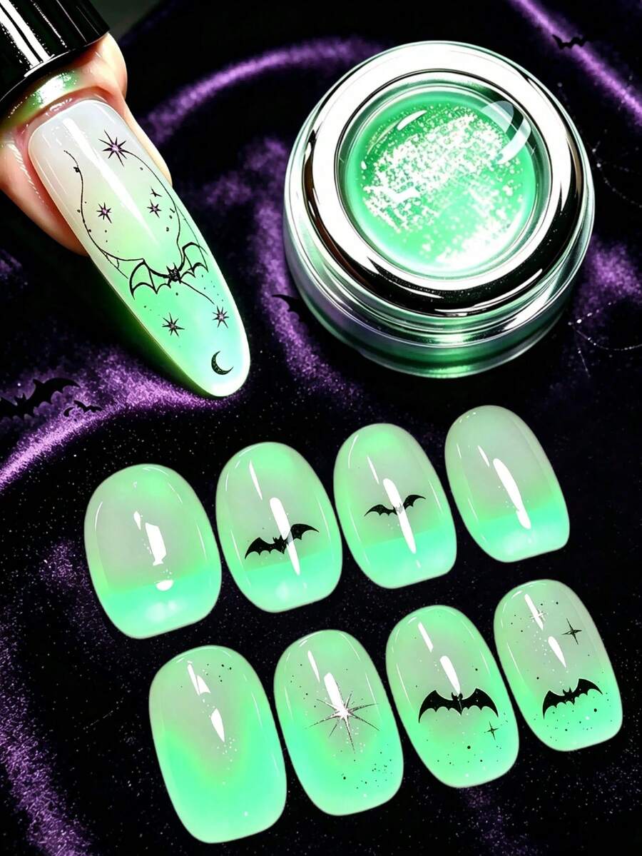 Glowing Nail Powder, Green Shiny Atmospheric Nail Powder, Halloween Salon Party Nail Art DIY Decoration Design, Saturated Color, Easy For Beginners To Use - Multicolor - View 1
