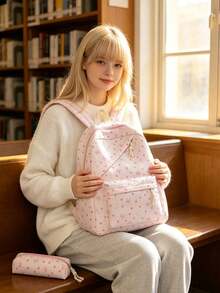 1 Set Back To School Backpack Set - Bow Pattern Large Capacity Backpack + Lunch Bag + Pencil Case Multi-Piece Set, With Laptop Compartment School Bag, Campus Day Bag, Lightweight Portable Zipper Bag, Suitable For Students/Teenagers/Graduates, Perfect For Outdoor/Travel/Middle School/High School/University, Essential College Backpack - Multicolor - View 5