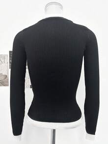 Autumn New Colorblock Round Neck 2 In 1 Wool Knit Sweater, Slim Fit Flattering Inner Layer Base Sweater - Black - View 8