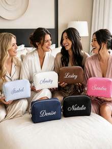 1pc Personalized Waffle Texture Jewelry Storage Bag, Waffle Pattern Makeup Bag, Can Be Used As Toiletry Bag, Storage Bag, Travel Essential, Ideal Gift For Bridal Shower, Birthday Or Friendship - Multicolor - View 10