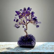 A Random Natural Amethyst Cluster Tree With Copper Wire | Handmade Crystal Sculpture, Suitable For Desktop Decoration, Office Ornaments, Unique Gifts - Purple - View 4