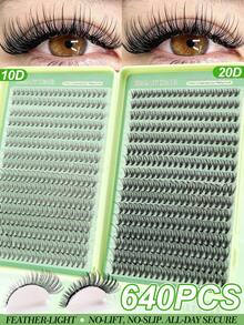 640 Clusters 10D+20D Natural Thin False Eyelashes, C Curl Suitable For Students/Office Workers, Realistic Eyelashes, Lightweight And Burden-Free, Can Be Used With Glasses, Single Box Capacity Enough For Daily Use, Multi-Box Set With Discounted Price And Large Capacity - C - View 3