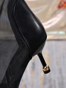 Sexy Pointed Toe Mesh High Tube Boots Women Stiletto Heel Breathable Hollow Out Slimming Long Boots Fashion Pants Boots - Black - View 6