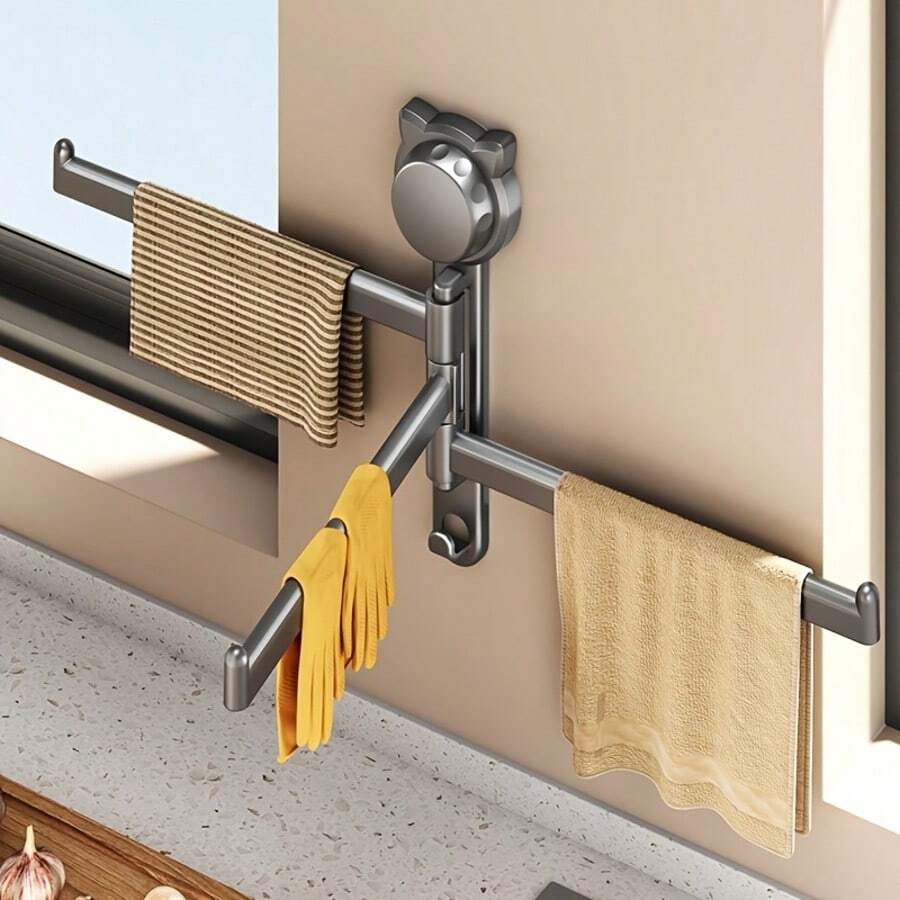 1 pieza Toallero giratorio multifunción sin taladro, toallero giratorio de pared moderno y minimalista, diseño de rotación libre de 180°, toallero de almacenamiento para baño a prueba de agua y óxido que ahorra espacio, adecuado para el hogar, cocina, lavandería, toallero de almacenamiento multiusos - Multicolor - Ver 1