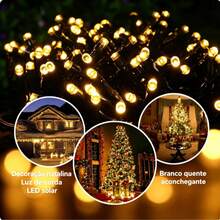 Pisca Pisca Luz Led Codão Solar IP65 À Prova D'água,8 Funções De Iluminação, Fio Verde Escuro,Para Decoração Natalina,Jardim,Área Externa Ao Ar Livre,Disponível Em Cores Colorida,Branco Quente,Branco Frio,Tamanhos 12m 22m - Cordão de luzes verde-escuro com fio, alimentado por energia solar - Visão 7