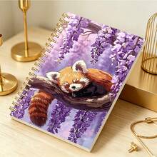 DANPERJI 1pc A5 Cute Animal Spiral Notebook, Dreamy Purple Wisteria Flower & Sleepy Red Panda Illustration, Lovely Artwork Cover, Daily Writing Diary For Students, Study Notes & Sentence Log - Purple - View 4