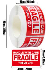 Handle With Care Fragile Thank You, Red Warning Shipping Label Stickers (1" X 1.8"),250Pcs/Roll - View 1