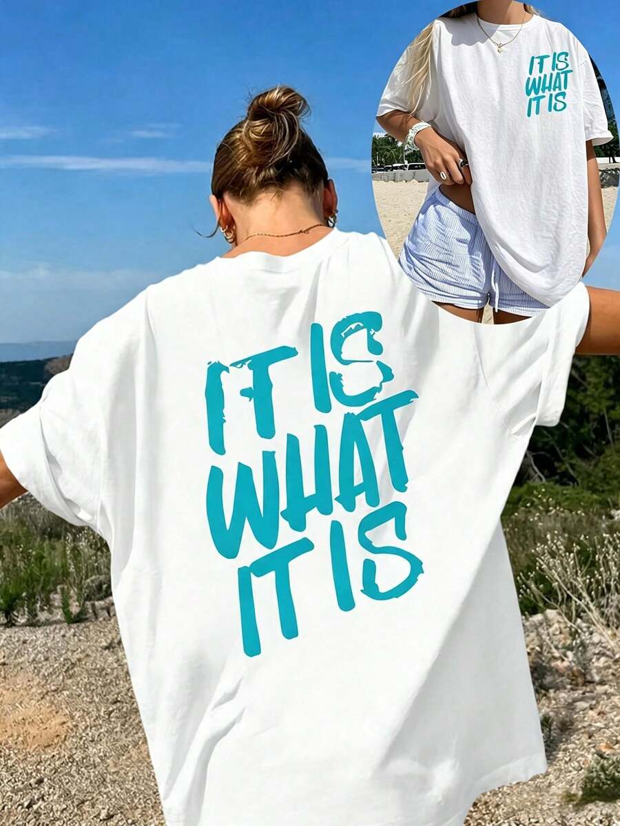 Casual Oversized Round Neck Drop-Shoulder T-Shirt By Mme Xia, Plus Size, Comfortable And Slightly Elastic. - 白色5 - 查看 1