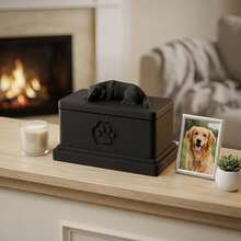 1 Pc 3D Printed PLA Dog Urn, Sleeping Dog Memorial Ashes Box, Paw Print Relief Rectangular Lid, Lightweight & Durable Pet Cremation Keepsake Storage For Collar, Loss Of Dog Gift - Multicolor - View 1