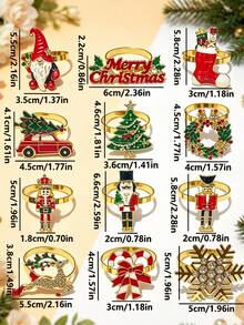 12pcs/Set Christmas Theme Napkin Rings, Christmas Series Mixed Metal Napkin Buckles Table Decor With Santa Claus, Christmas Stocking, Merry Christmas, Christmas Wreath, Candy Cane, Christmas Tree, Nutcracker, Christmas Reindeer, Snowflake, Suitable For Christmas Party Table Atmosphere Decoration - Multicolor - View 10