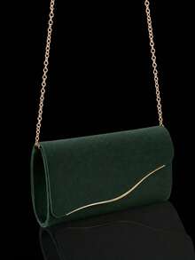 Beige Large Women's Clutch Bag, Evening Bag With Detachable Chain Shoulder Strap, Paired With Sparkling Rhinestone Jewelry Set, Rhinestone Pendant Necklace, Earrings And Bracelet, Suitable For Weddings And Formal Occasions, Made Of Velvet Material - Dark Green - View 6