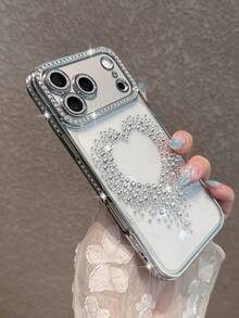 Casing Ponsel Apple Mewah Berlapis Perak dengan Hiasan Berlian Imitasi Berbentuk Hati, Kompatibel dengan iPhone 18 Pro Max/18 Pro/18/17 Pro Max/17 Pro/17/16 Pro Max/16/16 Pro/16 Plus/15/15 Pro Max/15 Pro/15 Plus/11/12/13/14 Pro Max/12 Pro/12 Pro Max/13 Pro/13 Pro Max/7 Plus/14 Pro/14 Pro Max/14 Plus, Casing Pelindung Lembut yang Menutupi Seluruh Bagian, Gaya Minimalis - Perak - Berbentuk hati dengan berlian - View 3