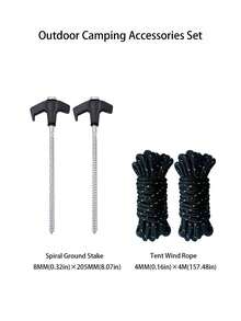 2PCS.4PCS Heavy Duty Camping Tent Stakes Set, T-Handle Metal Spiral Tent Pegs + 4M Windproof Rope, For Outdoor Camping Tent Canopy Fixing - Multicolor - View 16