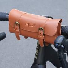 1pc Bicycle Handlebar Leather Bag, Waterproof Retro Cycling Storage Bag | Waterproof & Wear-Resistant Material, Quick-Release Buckle, Large Capacity 8.74 Inches, Fits Most Handlebars - Multicolor - View 11