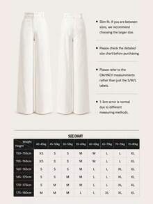 Women's High-Waist Straight Leg Wide Leg Casual Commute Long Pants With Pockets, Fashionable Versatile Quality Back To School Autumn/Winter White - White - View 7
