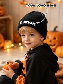 1 buah Topi Musim Dingin Kustom untuk Anak-anak, Topi Rajut DIY dengan Nama dan Foto Kustom, Topi Rajut Lembut dan Hangat untuk Anak Usia 3-8 Tahun, Hadiah Halloween yang Menyenangkan, Topi Tengkorak Hitam dengan Logo - MultiWarna - View 3