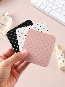 New Polka Dot Print Portable Square Makeup Mirror, Double-Sided Square Makeup Mirror, Women's Foldable Makeup Mirror, Compact Minimalist Makeup Mirror, Suitable For Wallet And Travel Mini Makeup Mirror, Random Polka Dot Density And Position - Multicolor - View 4