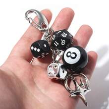 1pc Halloween Y2K Dice & 8‑Ball Keychain, Star Pendant Bag Charm, Cool Gothic Key Ring Accessory For Backpack - Multicolor - View 2