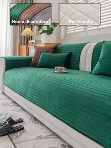 1pc Solid Color Ultrasonic Process Sofa Cover, 3D Striped Design Sofa Cushion Jacquard Quilted Craft, Warm And Soft, Pet-Friendly, Dirt-Resistant And Scratch-Resistant, Suitable For All Seasons, Applicable To Living Room, Bedroom, Outdoor, Suitable For 1/2/3/4 Seater Sofa Cover - Green - View 1