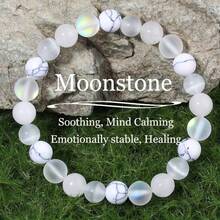 Unisex Bohemian Beaded Bracelet, Creative Faux Moonstone With White Turquoise And White Jade Spacer Beads, Fashionable Party Accessory, Perfect Holiday Gift For Christmas And New Year - Multicolor - View 1