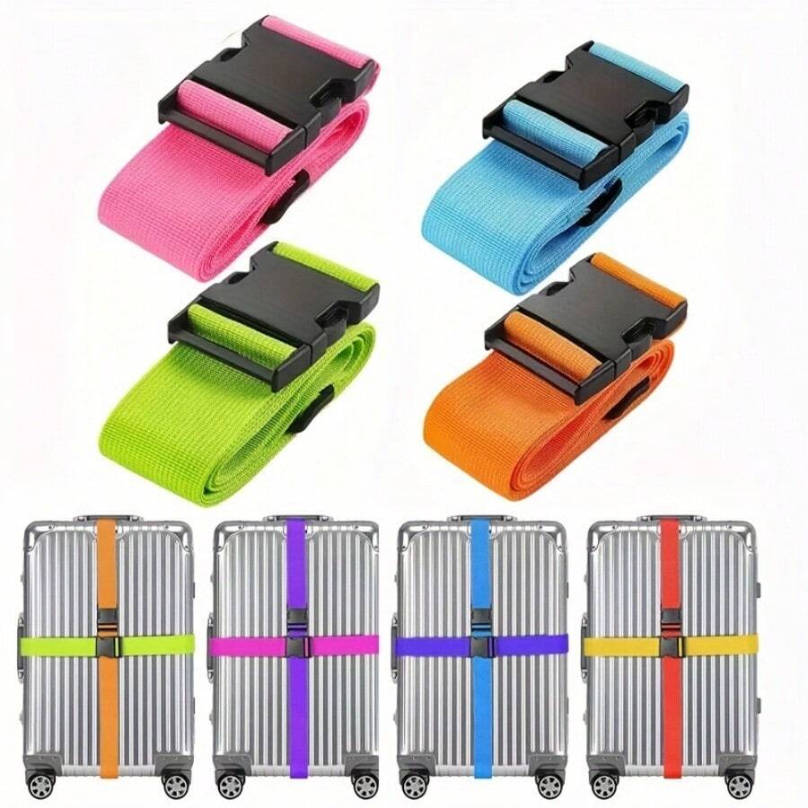 4pcs Adjustable Luggage Straps With Quick Release Buckle, Polypropylene Travel Bag Straps, TSA Approved, Snap Closure, Dry Clean, Basic Vacation Style, Anti-Theft Identification - one-size - View 1