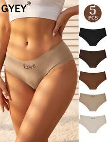 GYEY 5pcs Women's Seamless Hipster Panties, LOVE Letter Print, Cloud Soft Invisible No-Roll Edge Underwear, Halloween Earth Tone Color Assortment - Multicolor - View 4