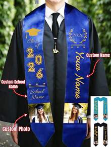 Custom Text And Photo Graduation Sash,Custom Stoles For Graduation 2026,Custom Picture Class Of 2026 Sash,Customizable Graduation Sash,Birthday Gifts. - Style a - View 7