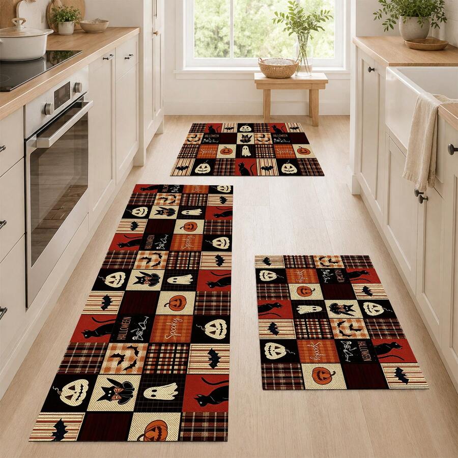 1/2pcs Halloween Ghost Black Cat Pumpkin Pattern, Vintage Diatomaceous Earth Bath Mat, Super Absorbent, Non-Slip, Perfect For Bathroom, Kitchen And Dining Room, Quick Dry, Machine Washable, Perfect Gift For Home Decor And Bathroom Mat - Multicolor - View 1