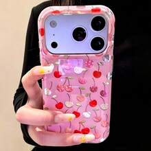 1pc INS Sweet Girl Style Swirl Texture All-Over Print Cherry Glossy Hard Shell Phone Case, Compatible With Phone18/18Pro/18ProMax/17/17Pro/17ProMax/16/16Pro/16Plus/16ProMax/15/15Pro/15ProMax/14/14Pro/14ProMax/13/13Pro/13ProMax - Multicolor - View 5