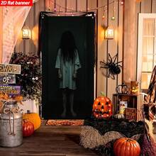 2D Flat Door Banner, 1pc, Halloween Theme, Upcoming Scary Zombie, Door With "Do Not Open" Sign, Spooky Haunted House Entrance Decoration - A - View 13