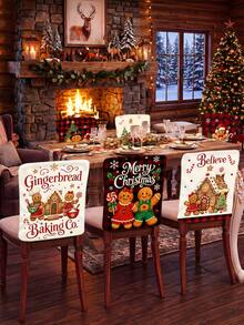 6Pcs Winter Christmas Chair Covers/Chair Back Covers, Black & Red Buffalo Plaid Style Chair Covers, Gingerbread Man, Christmas Tree, Gingerbread House Pattern Dining Chair Covers, Suitable For Home, Hotel And Kitchen Winter Holiday Seat Protection Covers - Multicolor - View 5